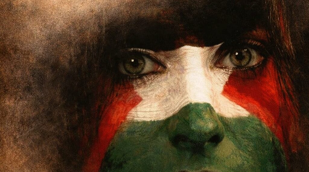 Couverture du livre ebook Les larmes de la Palestine avec visage aux couleurs de la Palestine